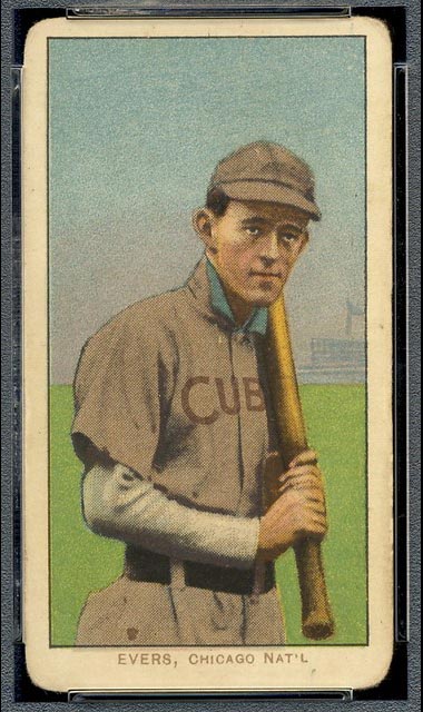 1909-1911 T206 Johnny Evers (with bat, Cubs on shirt) Chicago Nat’l (National)