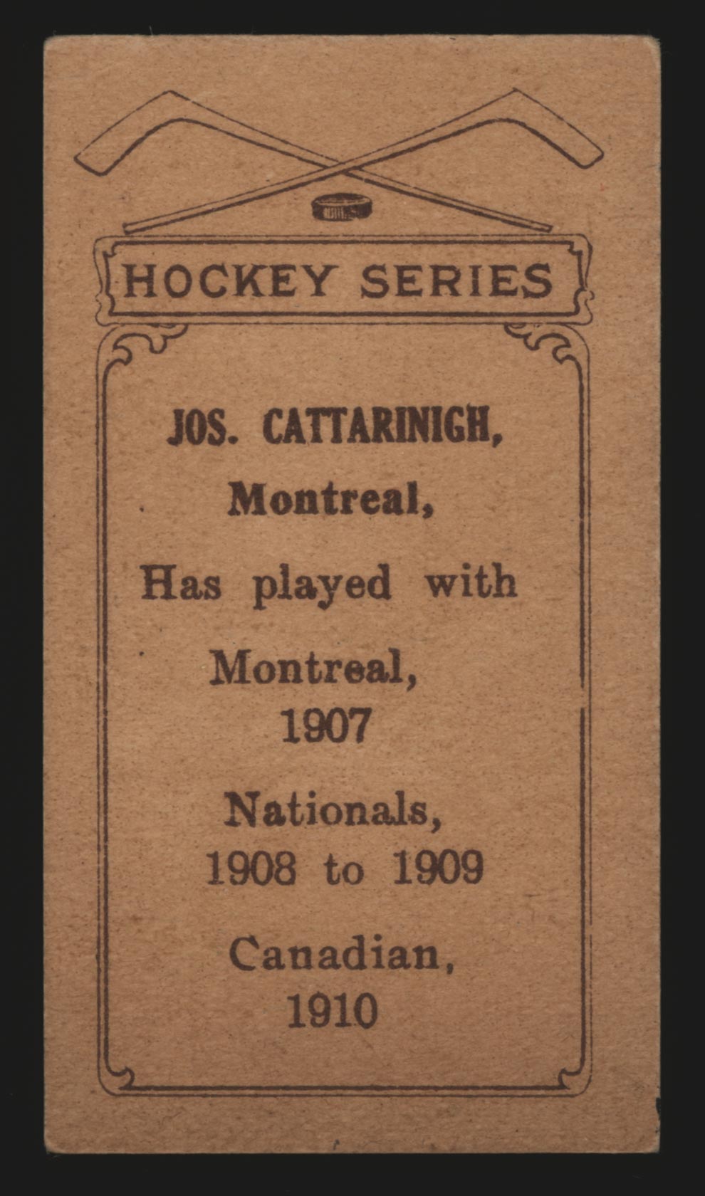 1910-1911 C56 Imperial Tobacco #16 Joseph Cattarnich Canadian - Back