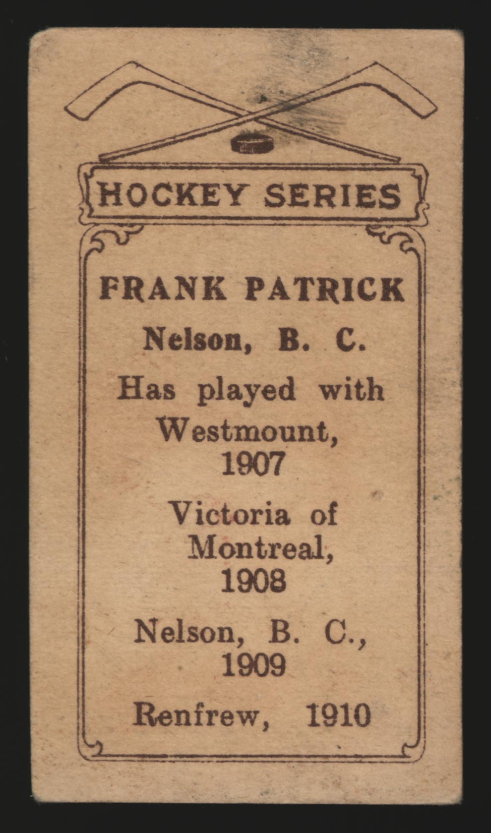 1910-1911 C56 Imperial Tobacco #1 Frank Patrick Renfrew - Back