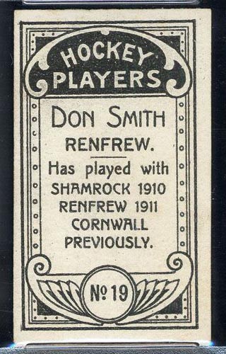 1911-1912 C55 Imperial Tobacco #19 Don Smith Renfrew - Back