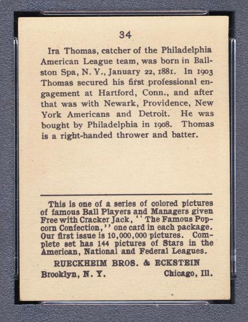 1914 E145 Cracker Jack #34 Ira Thomas Philadelphia (American) - Back