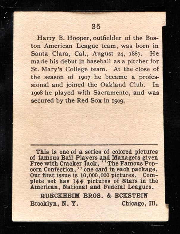 1914 E145 Cracker Jack #35 Harry Hooper Boston (American) - Back