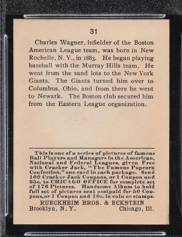 1915 E145-2 Cracker Jack #31 Charles Wagner Boston (American) - Back