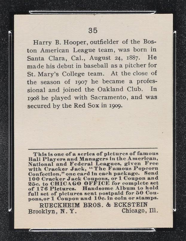 1915 E145-2 Cracker Jack #35 Harry Hooper Boston (American) - Back