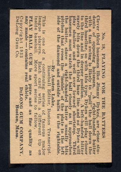 1933 DeLong #18 Jimmy Dykes Chicago White Sox - Back