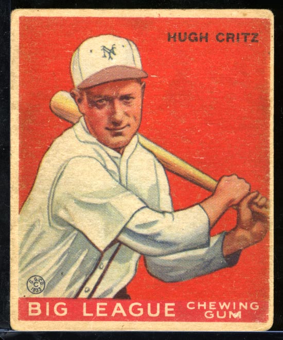 1933 Goudey #3 Hugh Critz New York Giants - Front