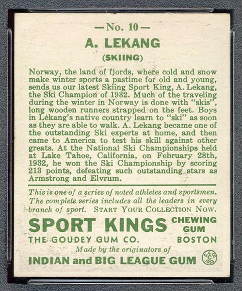 1933 Goudey Sport Kings #10 Anton Lekang Skiing - Back