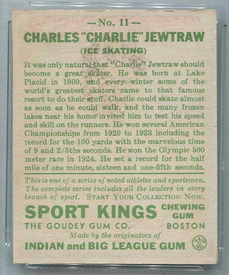 1933 Goudey Sport Kings #11 Charles Jewtraw Ice Skating - Back