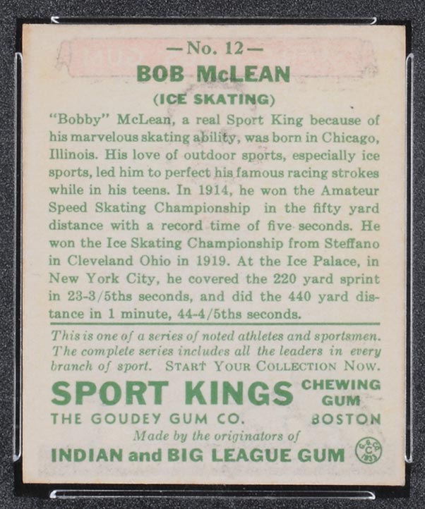 1933 Goudey Sport Kings #12 Bobby McLean Ice Skating - Back