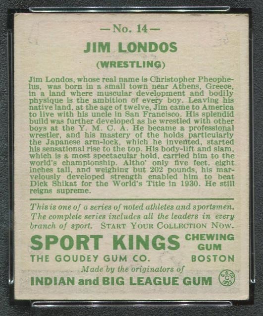 1933 Goudey Sport Kings #14 Jim Londos Wrestling - Back
