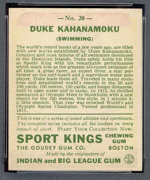1933 Goudey Sport Kings #20 Duke Kahanamoku Swimming - Back