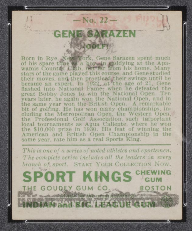 1933 Goudey Sport Kings #22 Gene Sarazen Golf - Back
