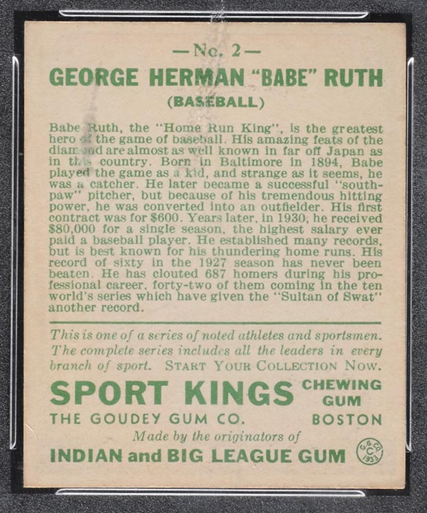 1933 Goudey Sport Kings #2 Babe Ruth Baseball - Back