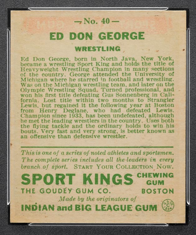 1933 Goudey Sport Kings #40 Ed Don George Wrestling - Back