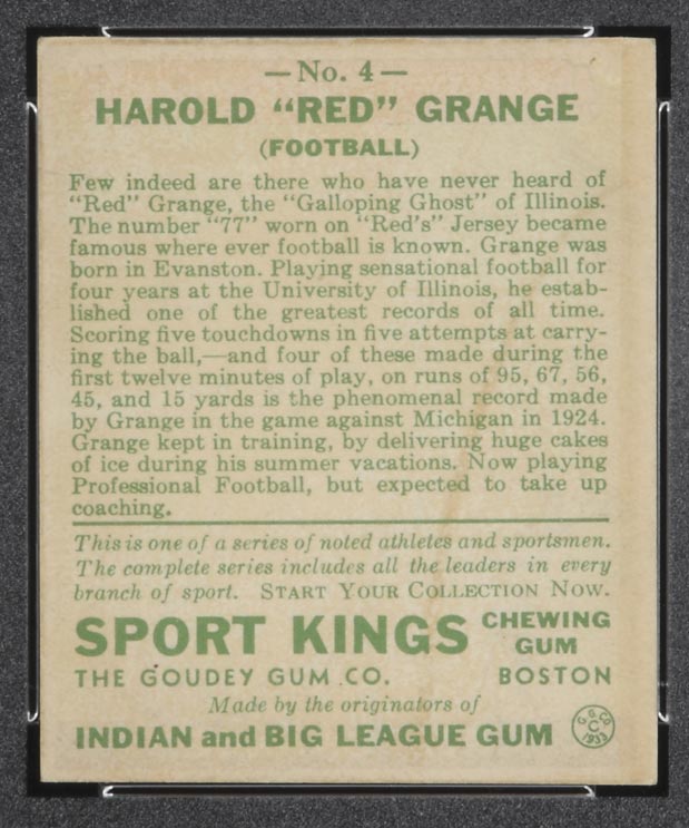 1933 Goudey Sport Kings #4 “Red” Grange Football - Back