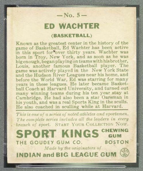 1933 Goudey Sport Kings #5 Ed Wachter Basketball - Back