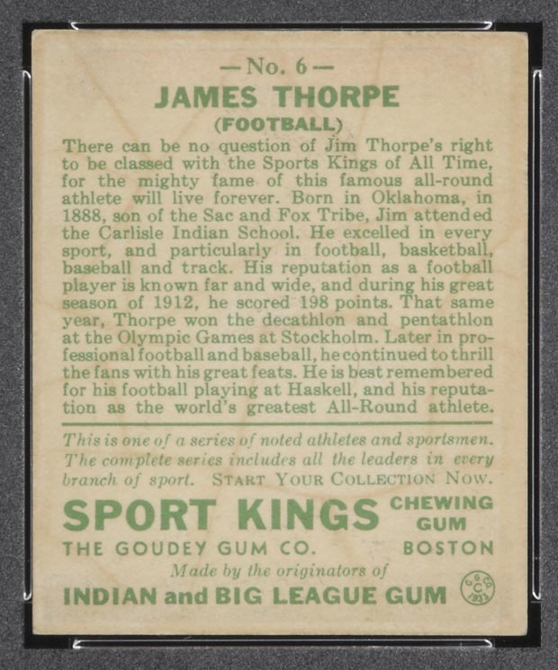 1933 Goudey Sport Kings #6 Jim Thorpe Football - Back