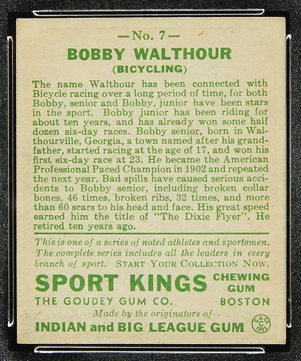 1933 Goudey Sport Kings #7 Bobby Walthour, Sr. Bicycling - Back