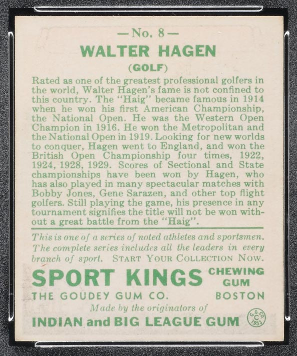 1933 Goudey Sport Kings #8 Walter Hagen Golf - Back