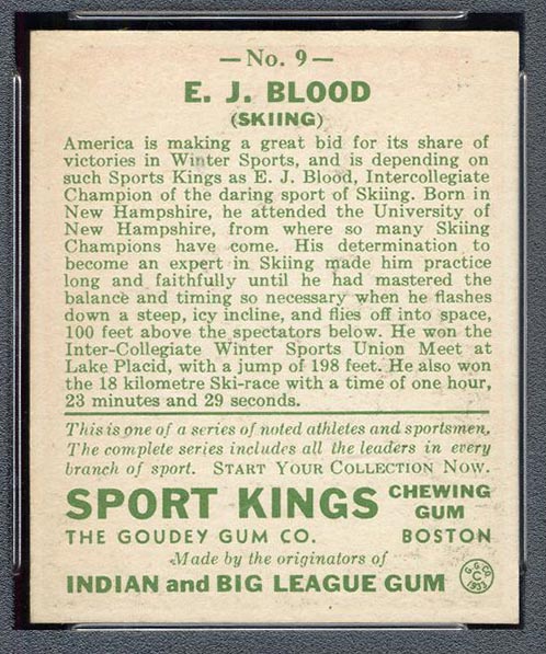 1933 Goudey Sport Kings #9 Ed Blood Skiing - Back