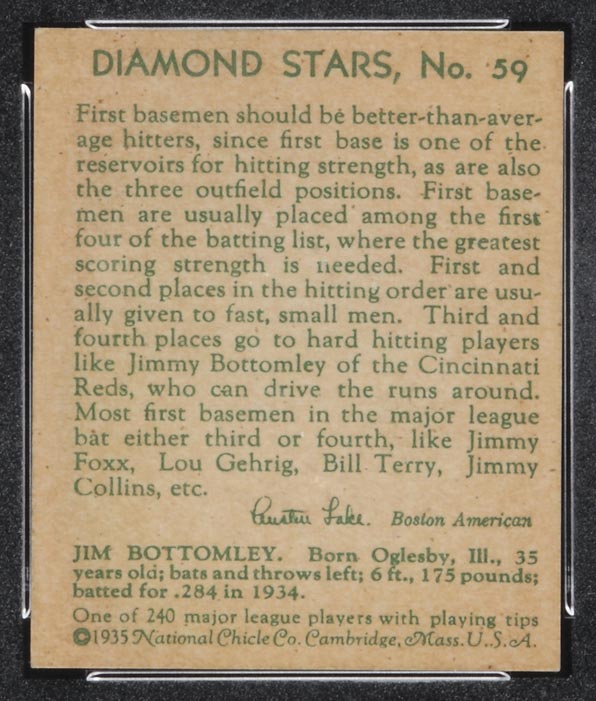 1934-1936 R327 Diamond Stars #59 Jim Bottomley (1935) Cincinnati Reds - Back