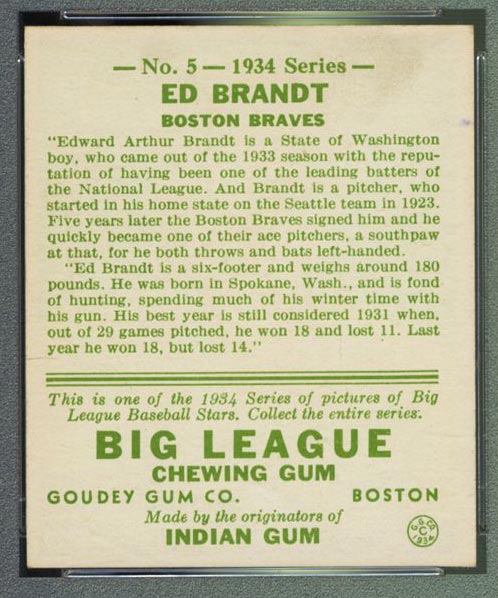 1934 Goudey #5 Ed Brandt Boston Braves - Back