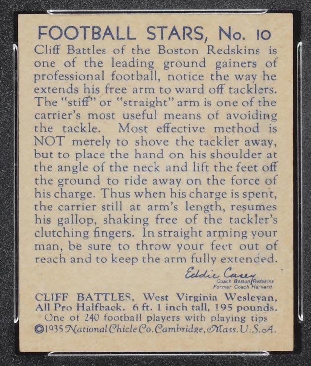 1935 National Chicle #10 Cliff Battles Boston Redskins - Back