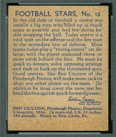 1935 National Chicle #15 Ben Ciccone Pittsburgh Pirates - Back