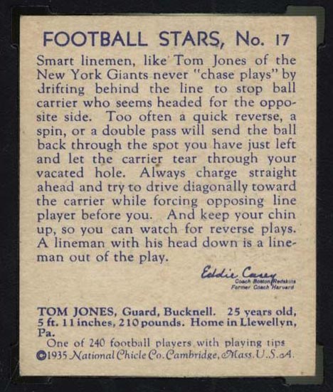 1935 National Chicle #17 Tom Jones New York Giants - Back