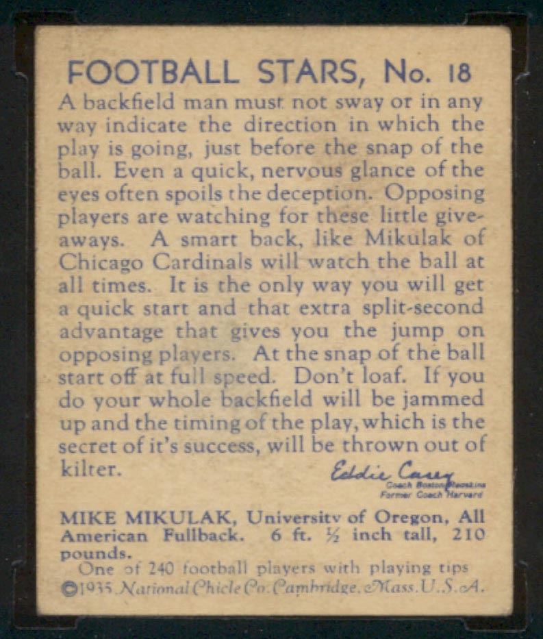 1935 National Chicle #18 Mike Mikulak Chicago Cardinals - Back