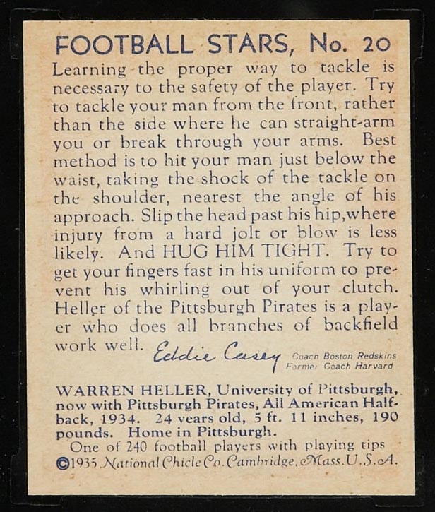 1935 National Chicle #20 Warren Heller Pittsburgh Pirates - Back
