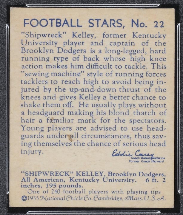 1935 National Chicle #22 “Shipwreck” Kelley Brooklyn Dodgers - Back