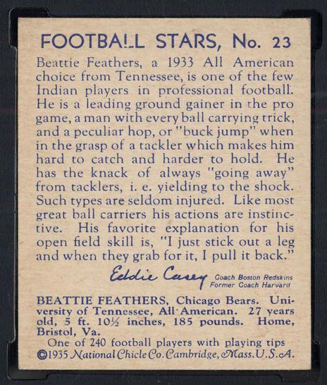 1935 National Chicle #23 Beattie Feathers Chicago Bears - Back