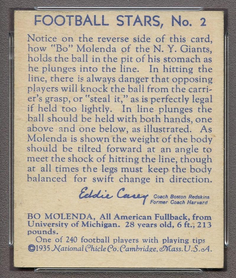 1935 National Chicle #2 Bo Molenda New York Giants - Back