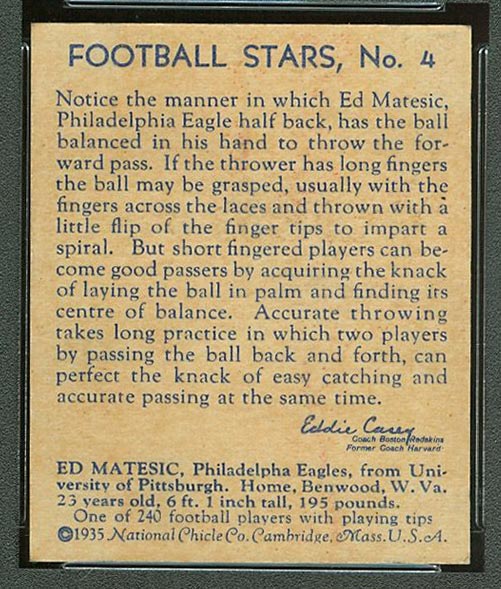 1935 National Chicle #4 Ed Matesic Philadelphia Eagles - Back