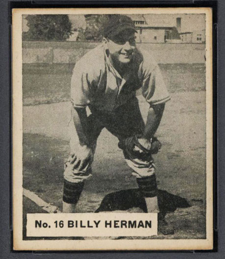 1936 V355 World Wide Gum #16 Billy Herman Chicago Cubs - Front