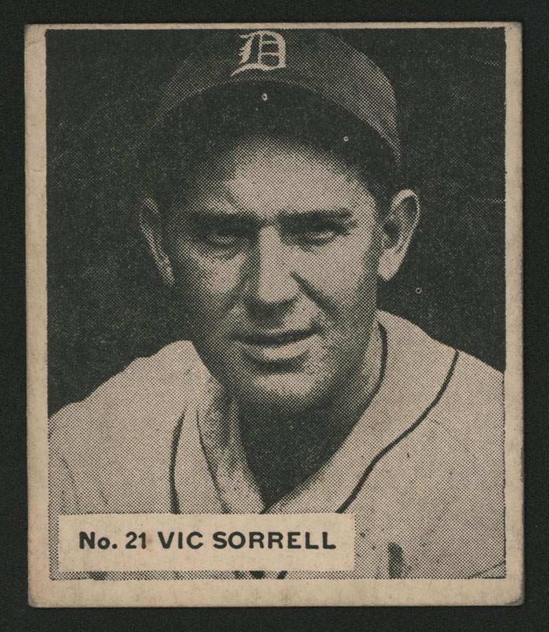 1936 V355 World Wide Gum #21 Vic Sorrell Detroit Tigers - Front