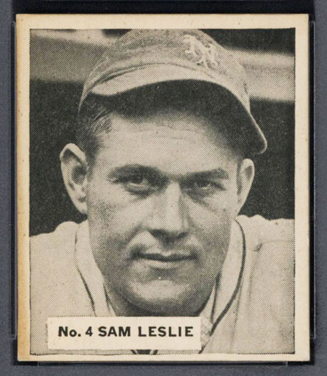 1936 V355 World Wide Gum #4 Sam Leslie New York Giants - Front
