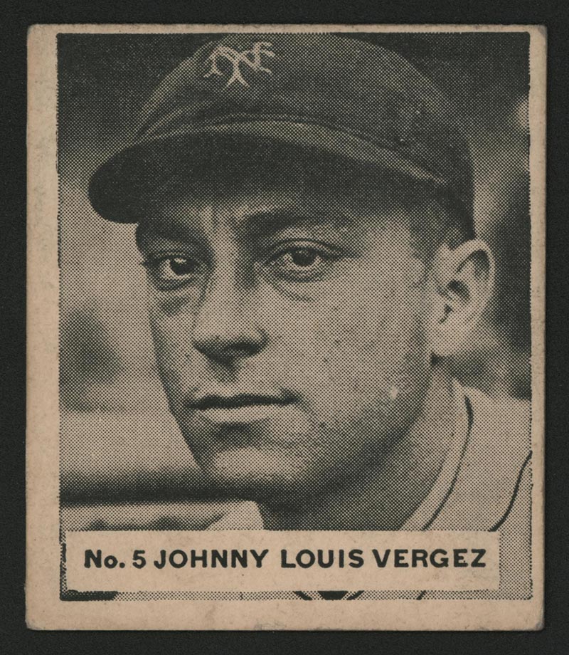 1936 V355 World Wide Gum #5 Johnny Louis Vergez Philadelphia Athletics - Front