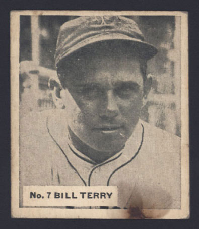 1936 V355 World Wide Gum #7 Bill Terry New York Giants - Front