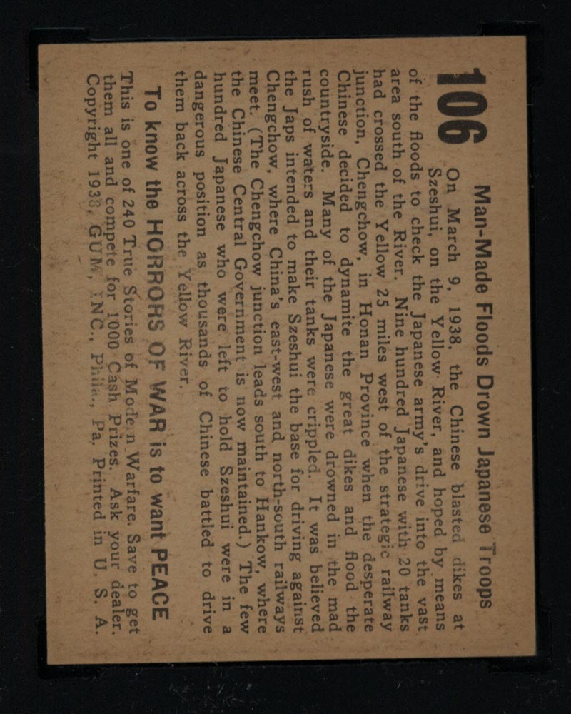 1938 Gum Inc Horrors of War #106 Man-Made Floods Drown Japanese Troops - Back