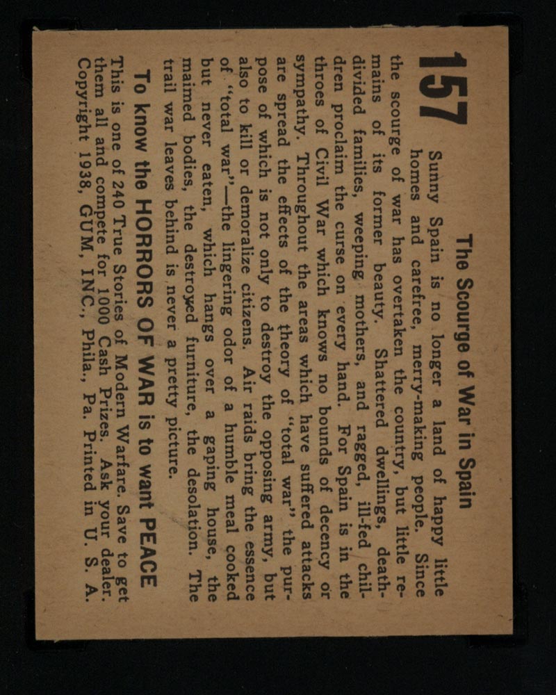 1938 Gum Inc Horrors of War #157 The Scourge of War in Spain - Back