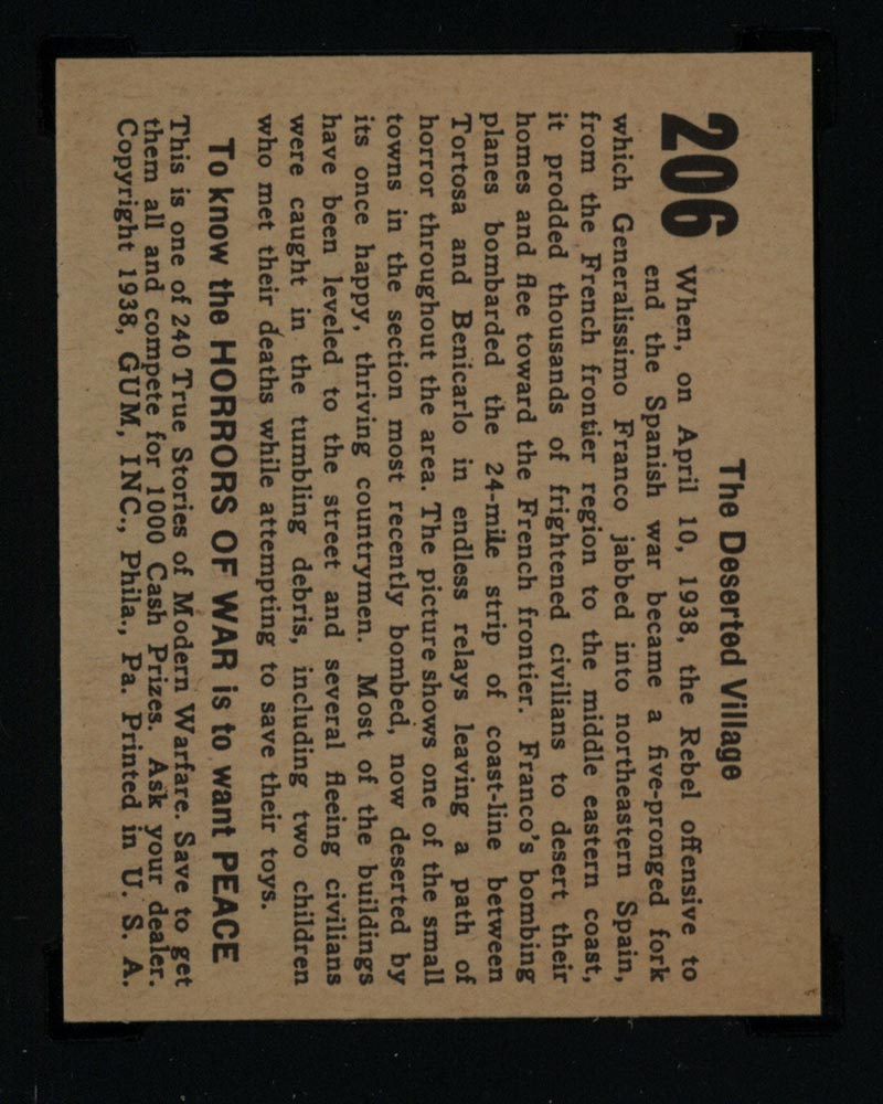 1938 Gum Inc Horrors of War #206 The Deserted Village - Back
