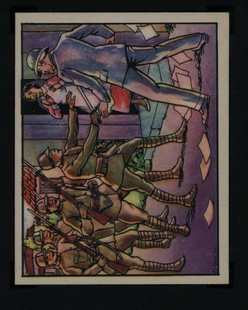 1938 Gum Inc Horrors of War #221 British Scientist Bayoneted by Sentry - Front
