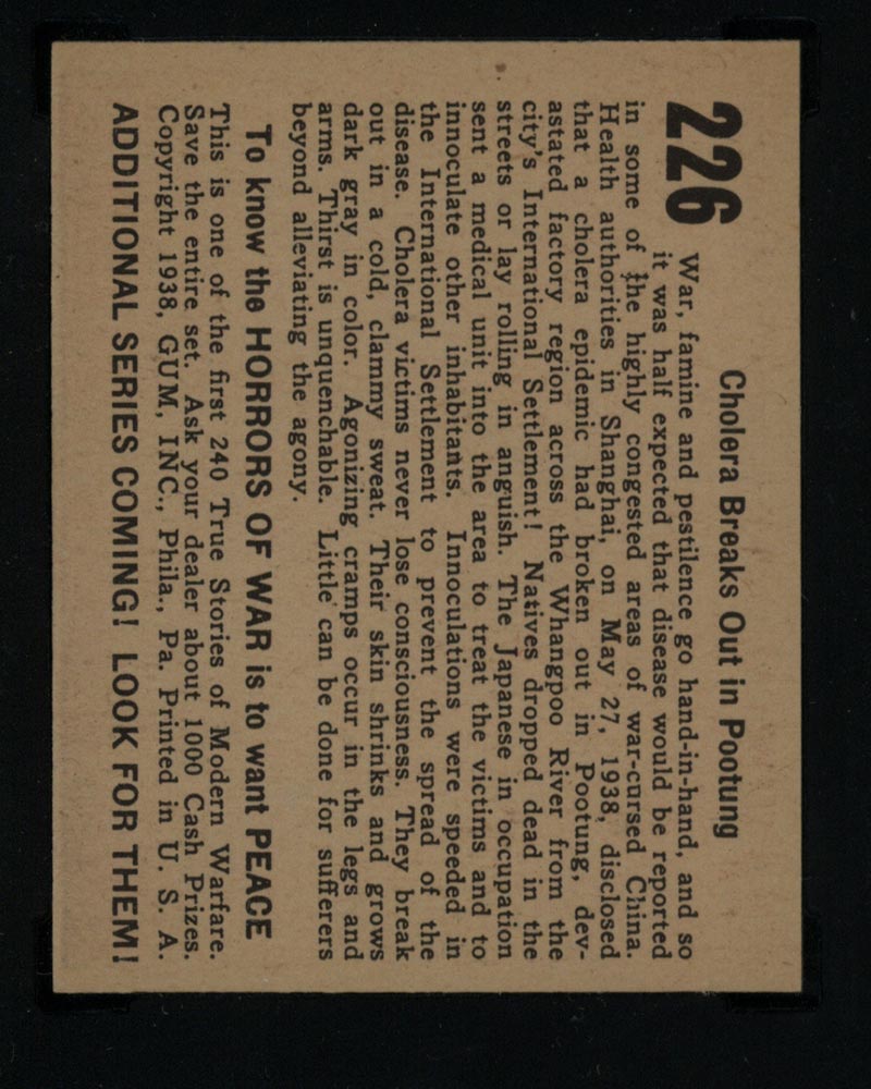 1938 Gum Inc Horrors of War #226 Cholera Breaks Out in Pootung - Back