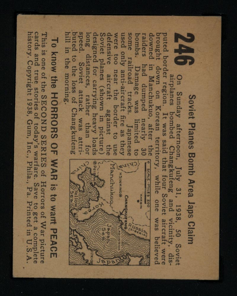 1938 Gum Inc Horrors of War #246 Soviet Planes Bomb Area Japs Claim - Back