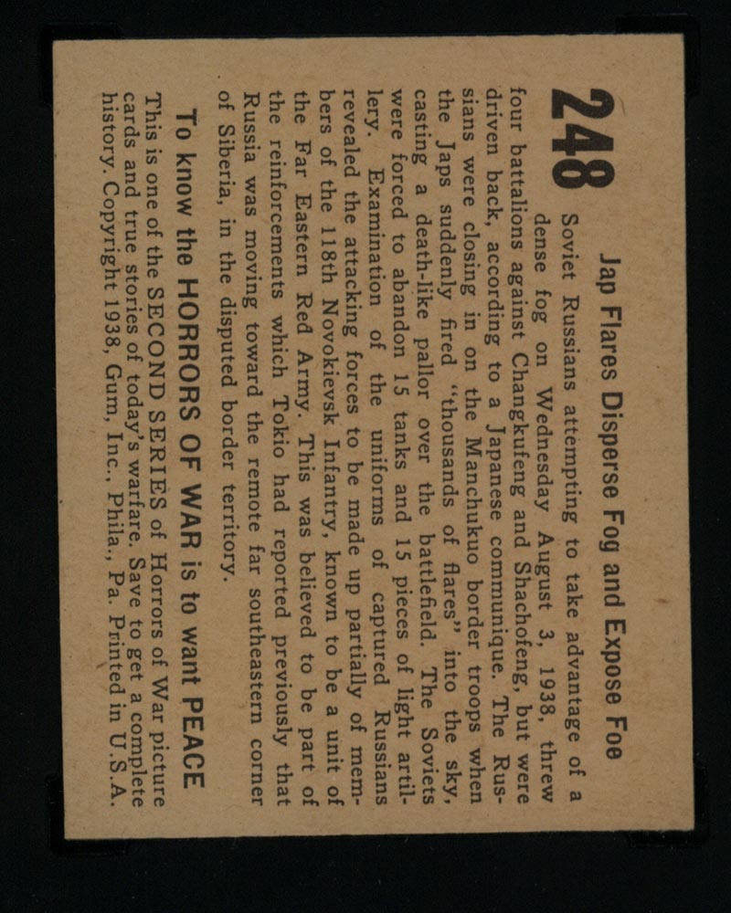 1938 Gum Inc Horrors of War #248 Jap Flares Disperse Fog and Expose Foe - Back