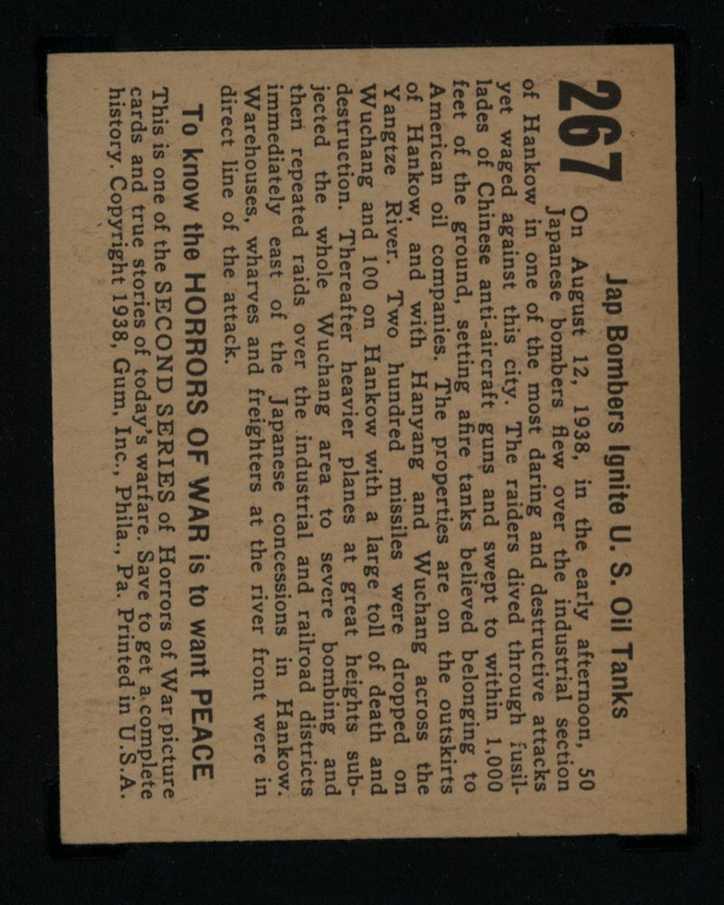 1938 Gum Inc Horrors of War #267 Jap Bombers Ignite U.S. Oil Tanks - Back