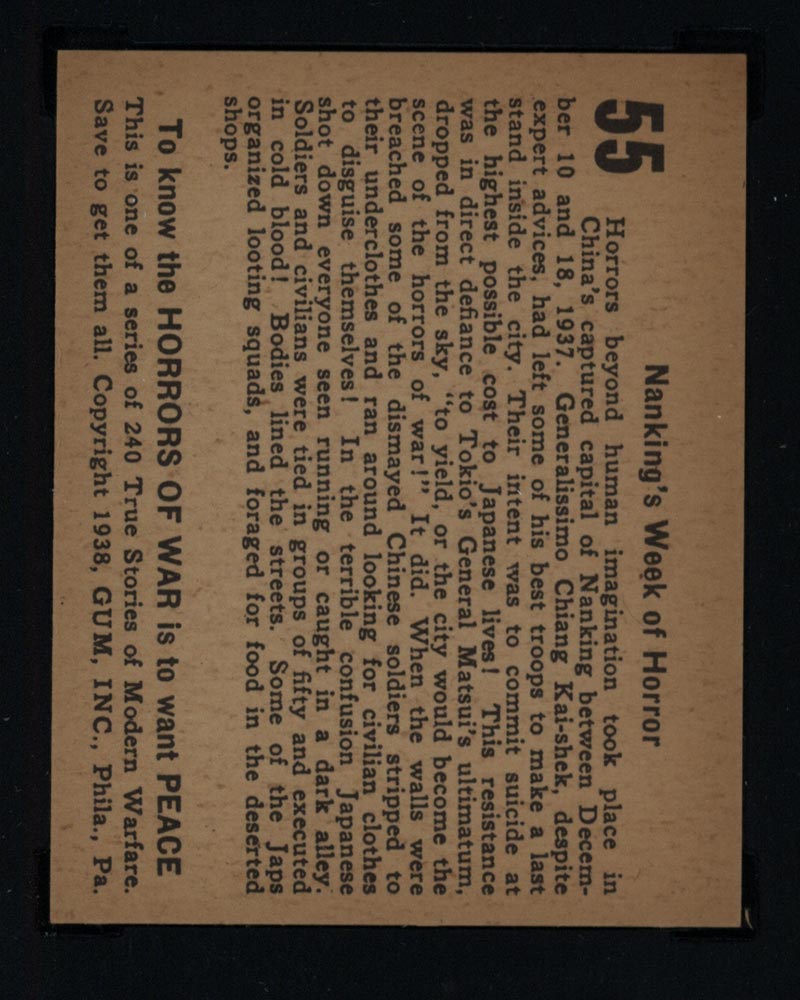1938 Gum Inc Horrors of War #55 Nanking’s Week of Horror - Back
