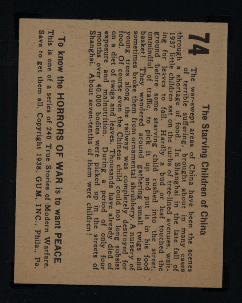 1938 Gum Inc Horrors of War #74 The Starving Children of China - Back